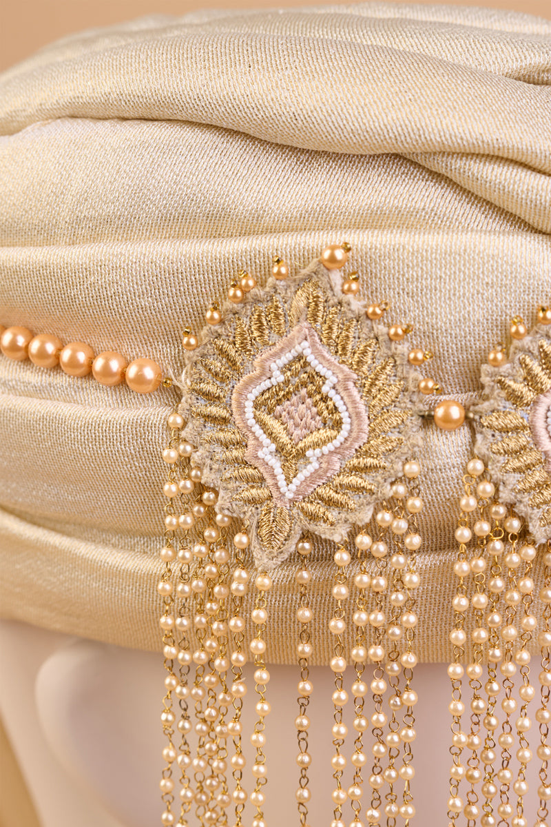 Gold Embroidered Sehra With Golden Drop Beads