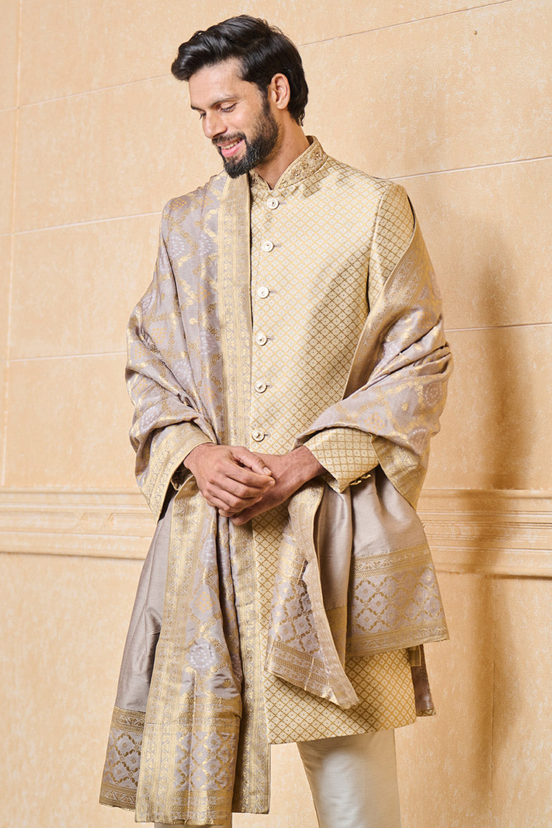Medium Grey All Over Zari Jacquard Stole