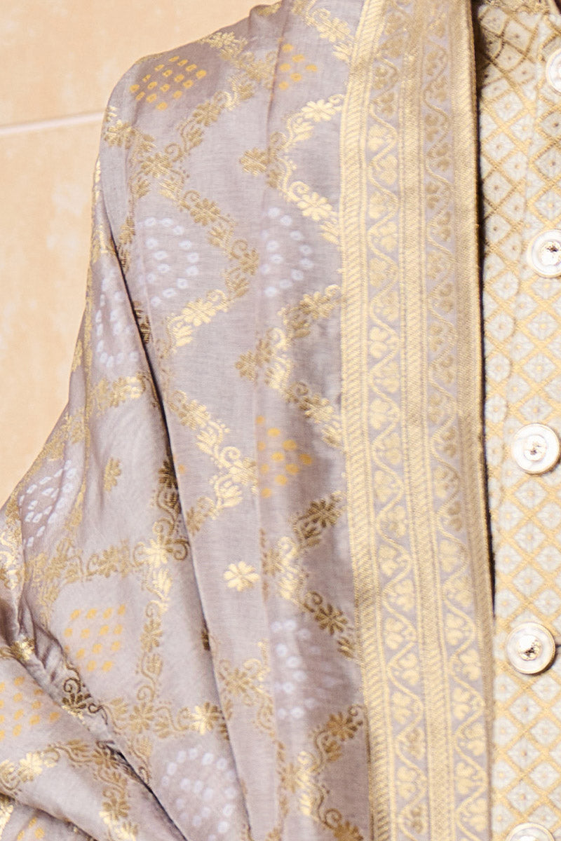 Medium Grey All Over Zari Jacquard Stole