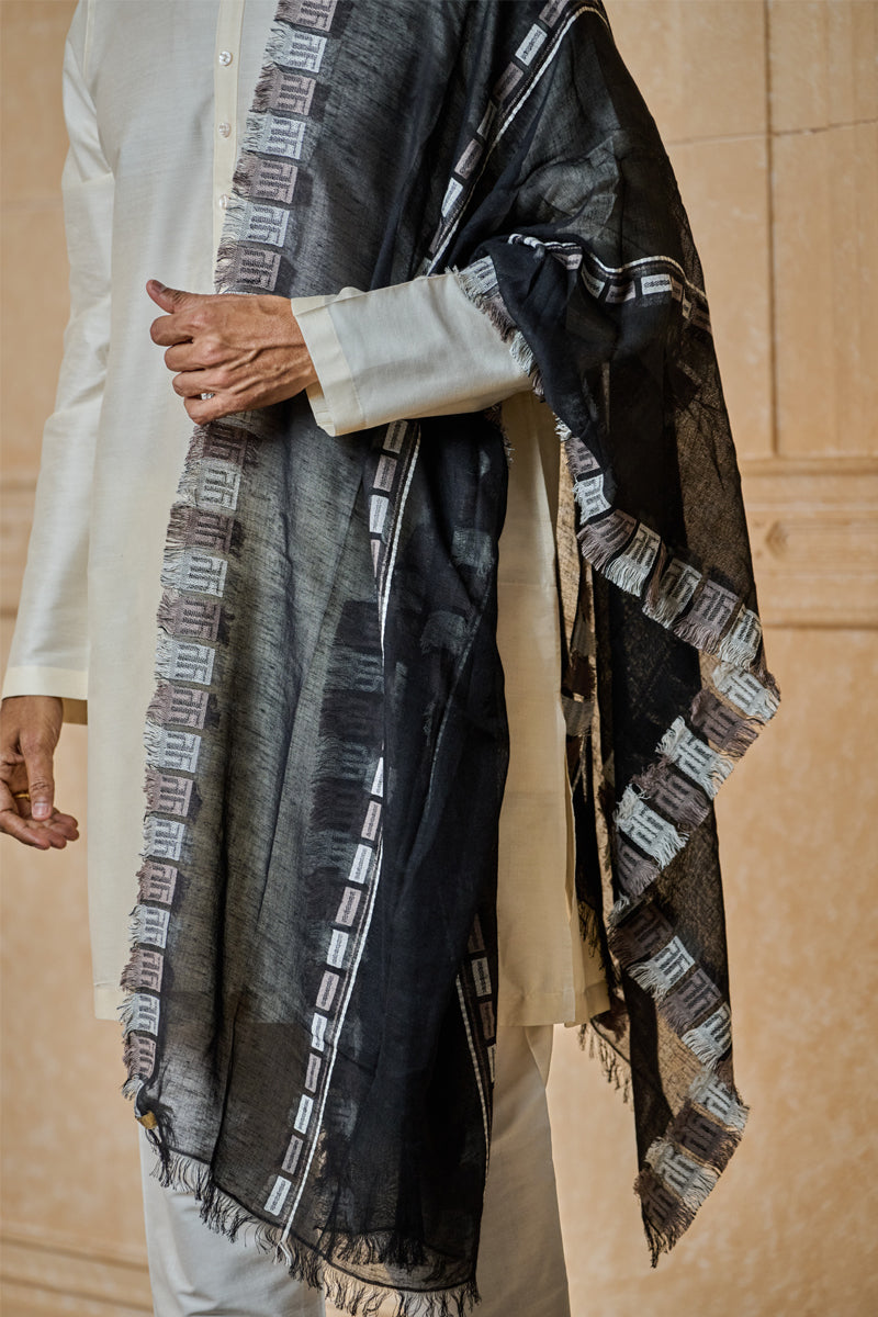 Black Shawl With Tasva Border Detailing