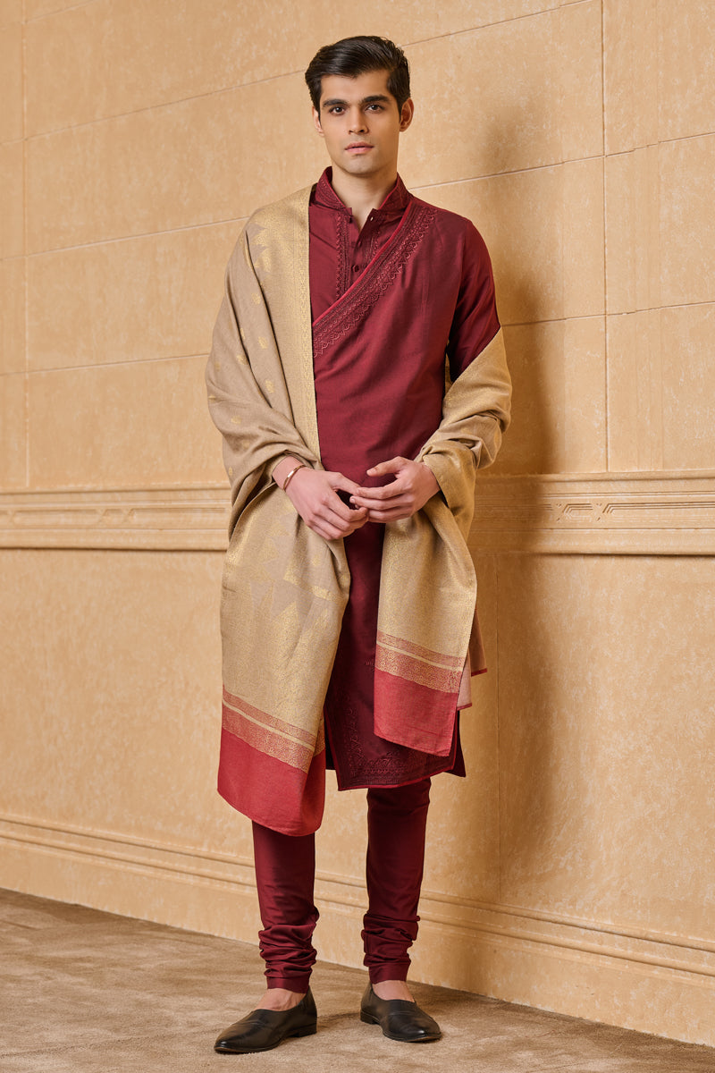 Beige Zari Jacquard Shawl