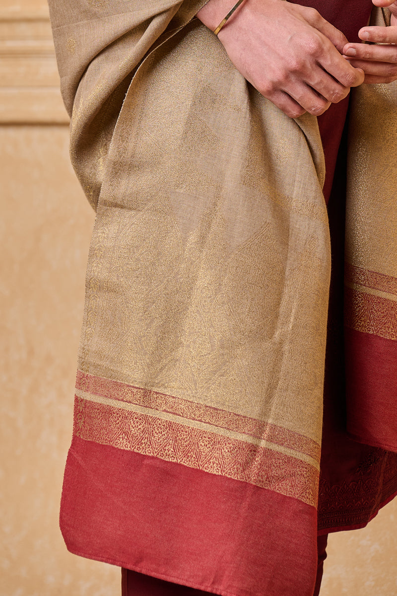 Beige Zari Jacquard Shawl