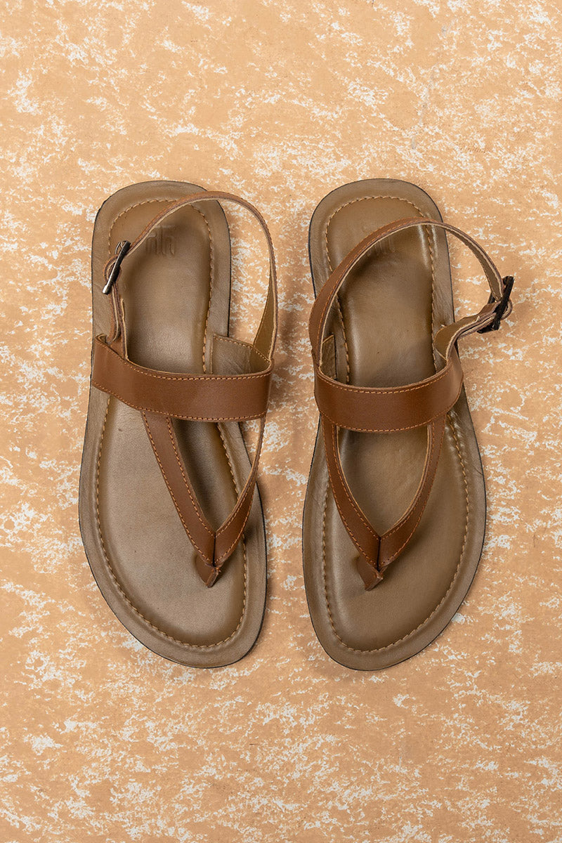 Tan Leather Sandal With Back Strap