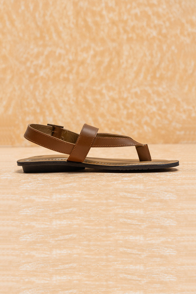 Tan Leather Sandal With Back Strap