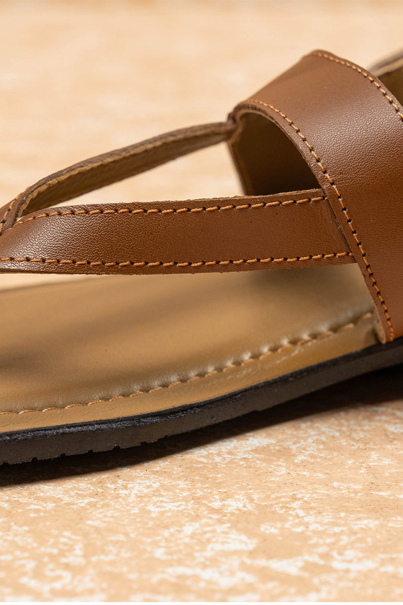 Tan Leather Sandal With Back Strap