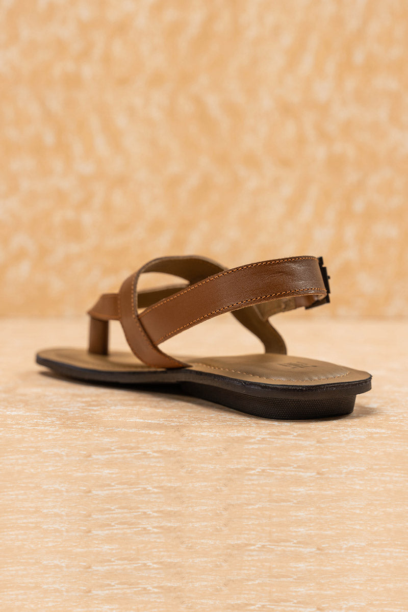Tan Leather Sandal With Back Strap