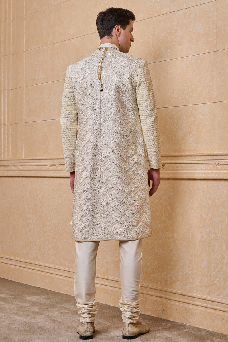 Ivory Angrakha Style Layered Sherwani