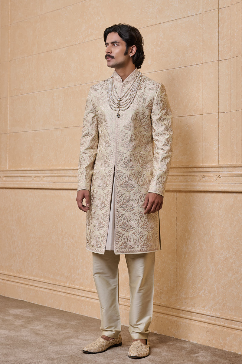 Cream Embroidered Sherwani With Java Detailing