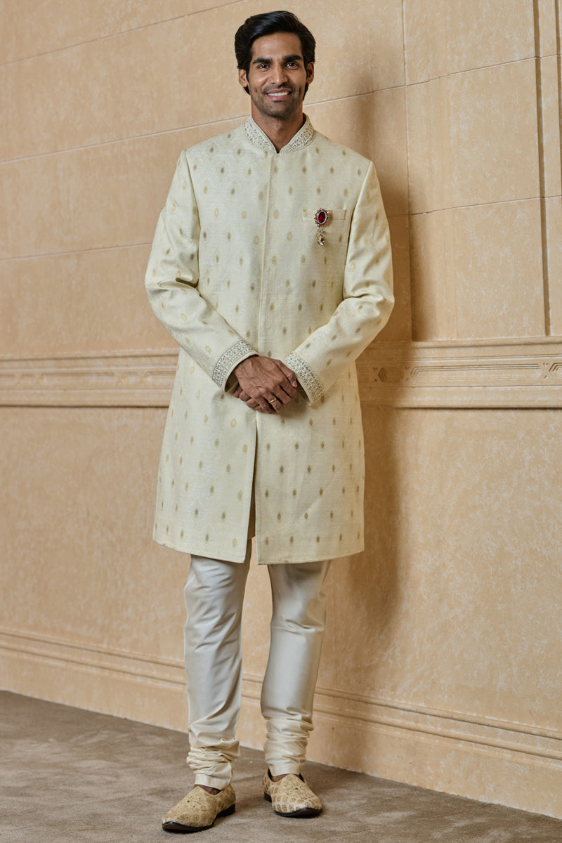 Ivory Classic Sherwani With Embroidered Collar