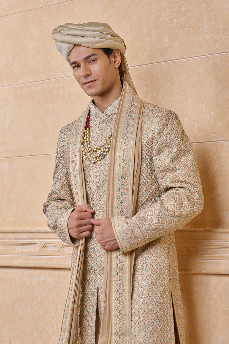 Gold All Over Embroidered Sherwani