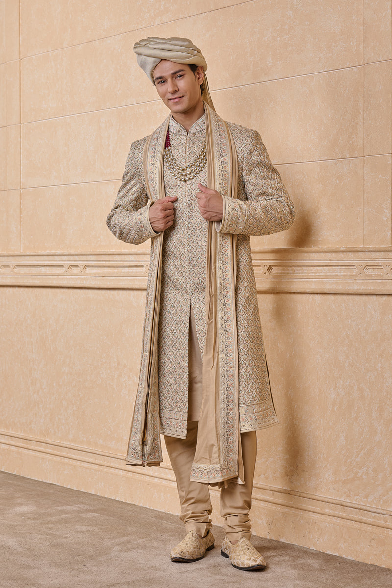 Gold All Over Embroidered Sherwani