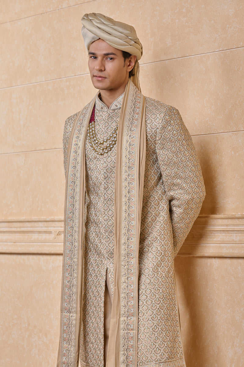 Gold All Over Embroidered Sherwani