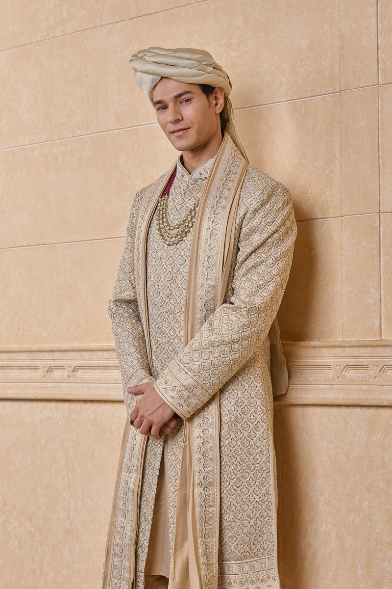 Gold All Over Embroidered Sherwani