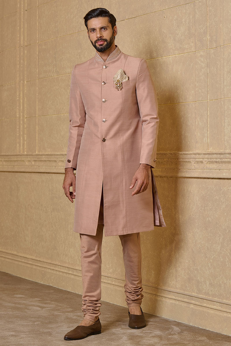 Pink Sherwani With Embroidered Collar