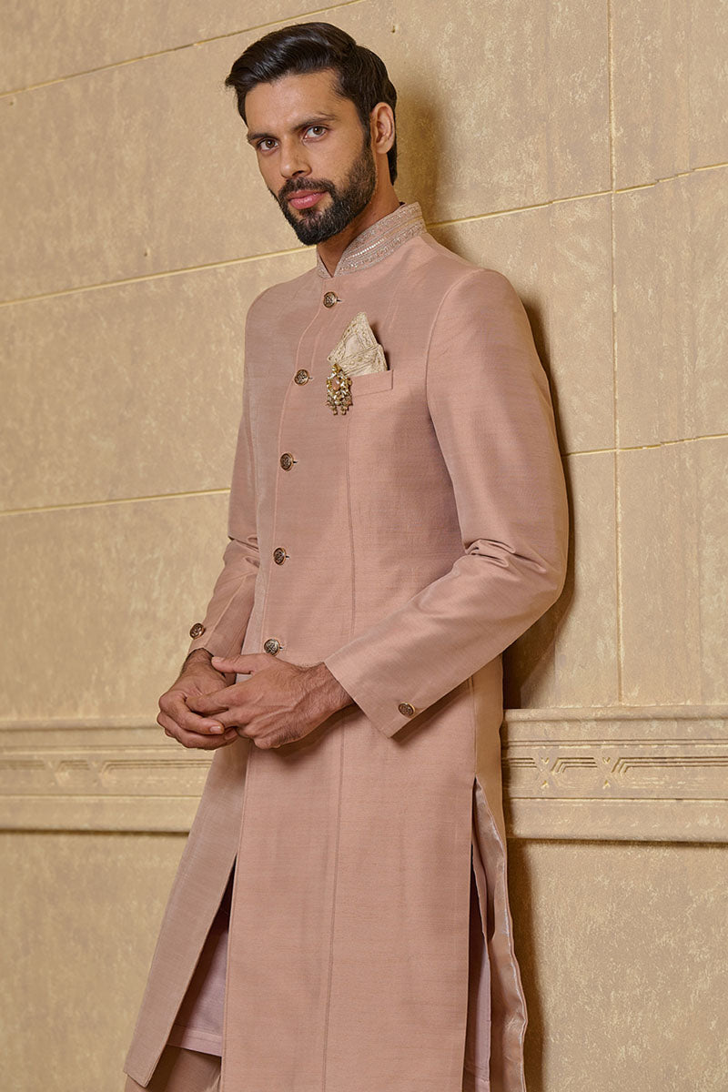 Pink Sherwani With Embroidered Collar