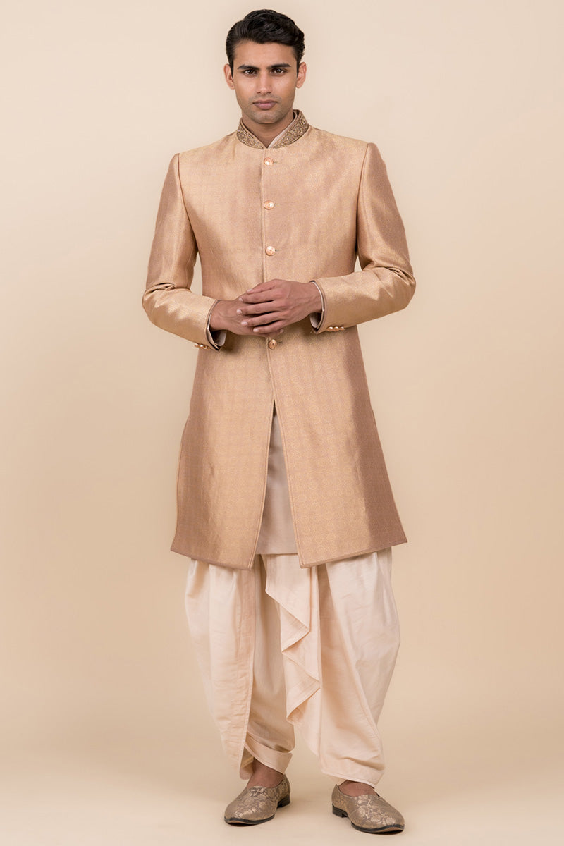Pink Hand Embroidered Zari Jacquard Sherwani