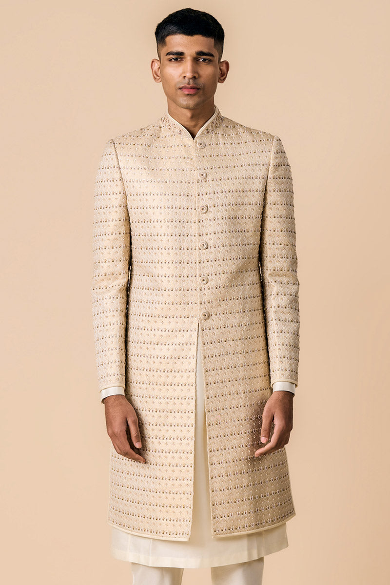 Gold All Over Floral Brocade Sherwani