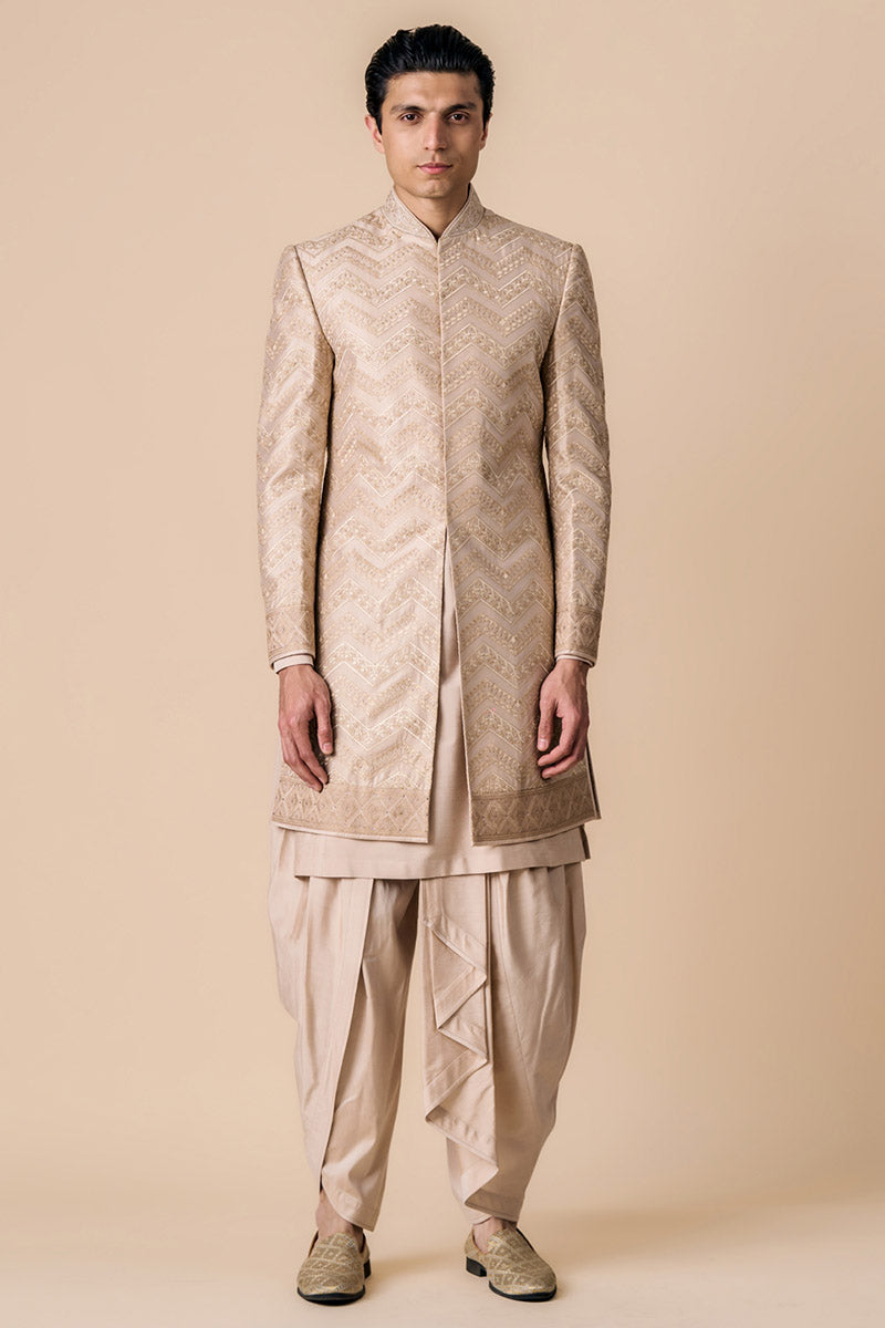 Nude All Over Embroidered Sherwani