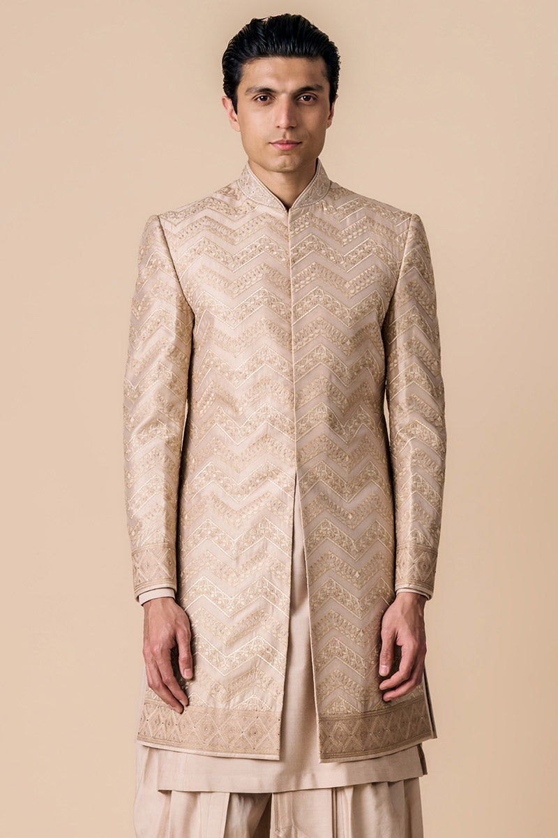 Nude All Over Embroidered Sherwani