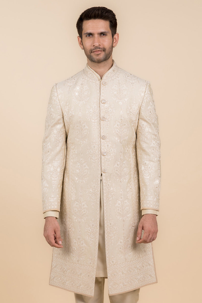 Gold Pearl Highlighted Embroidered Sherwani