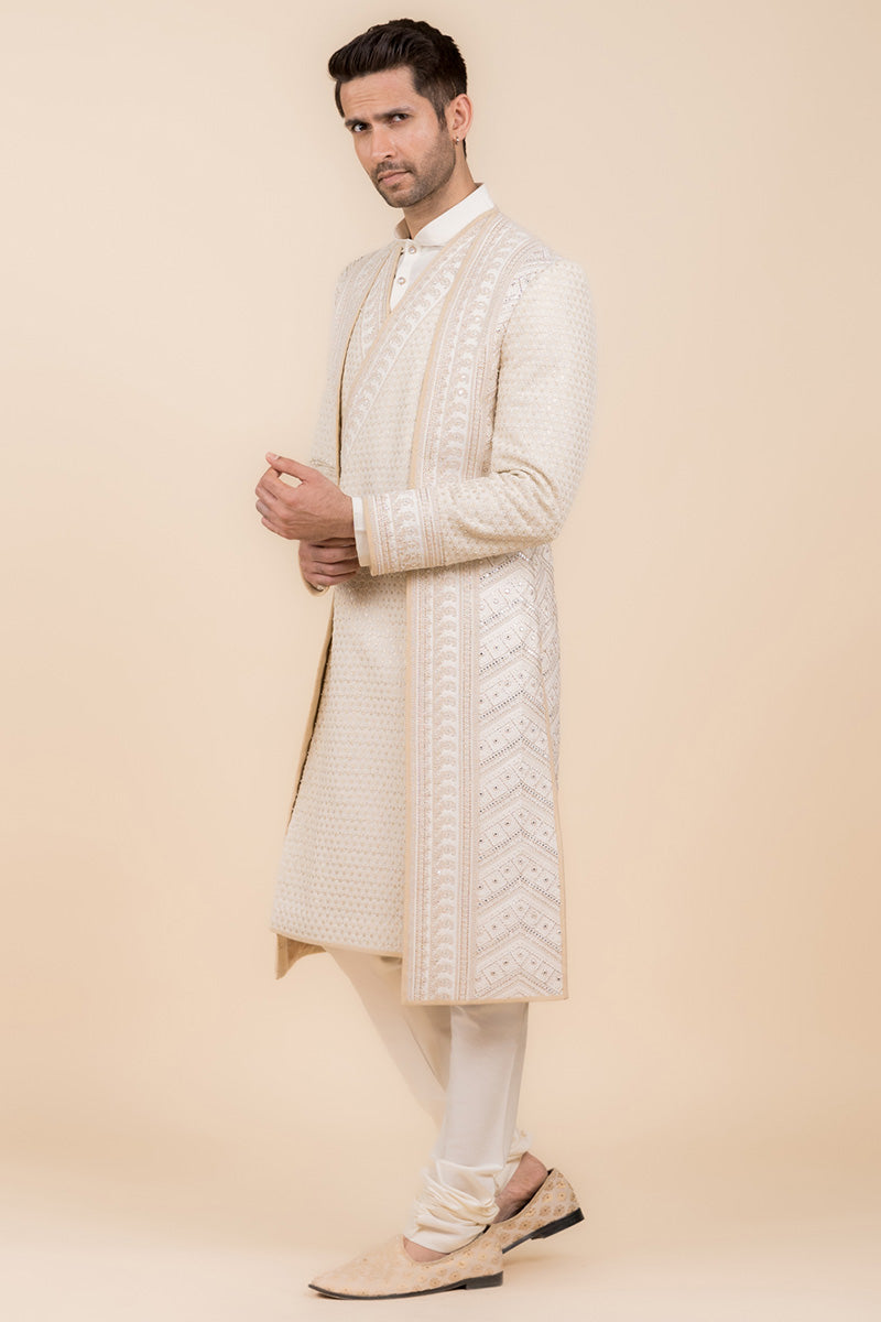 Ivory Angarakha Style Layered Sherwani