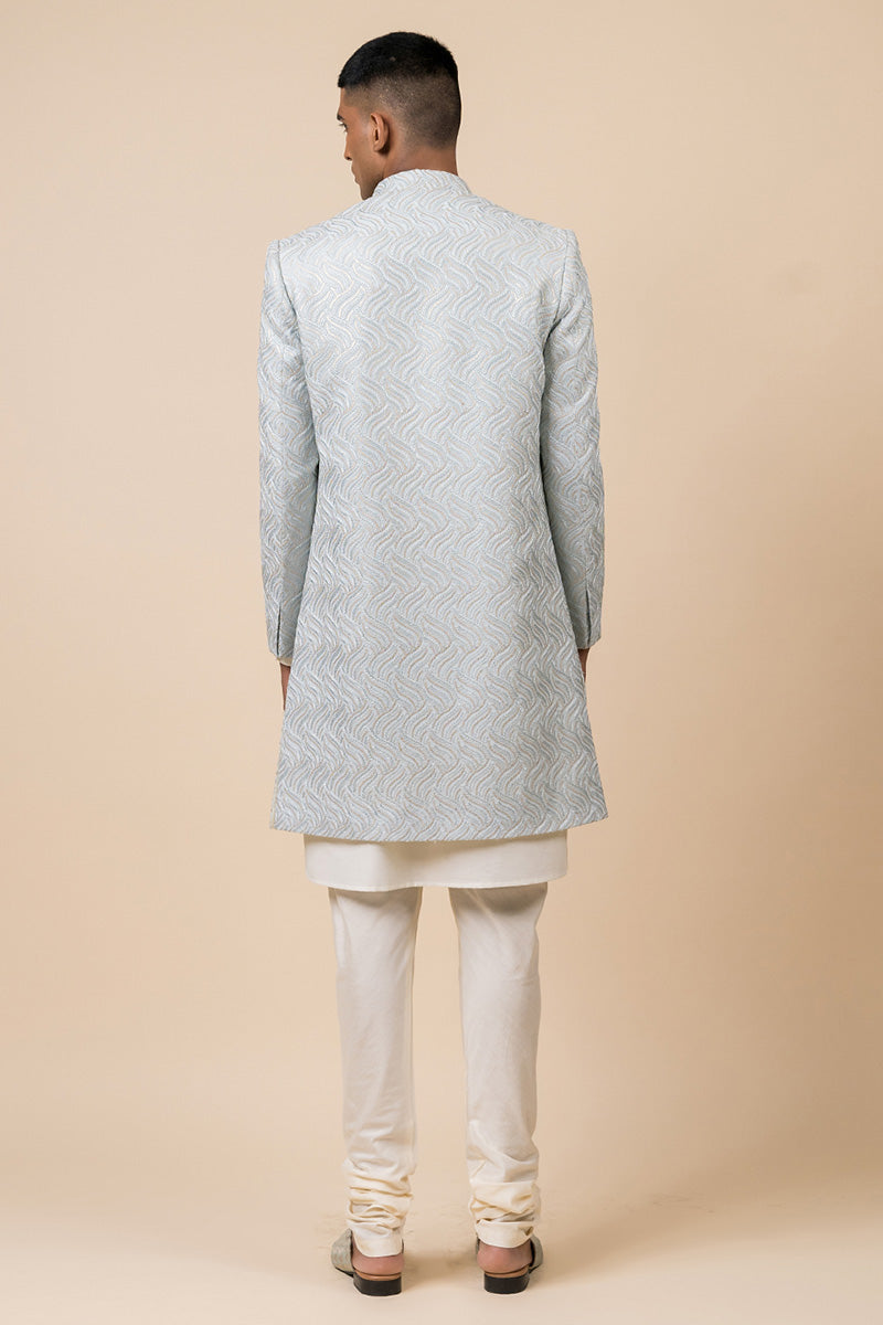 Light Blue All Over Patterned Sherwani