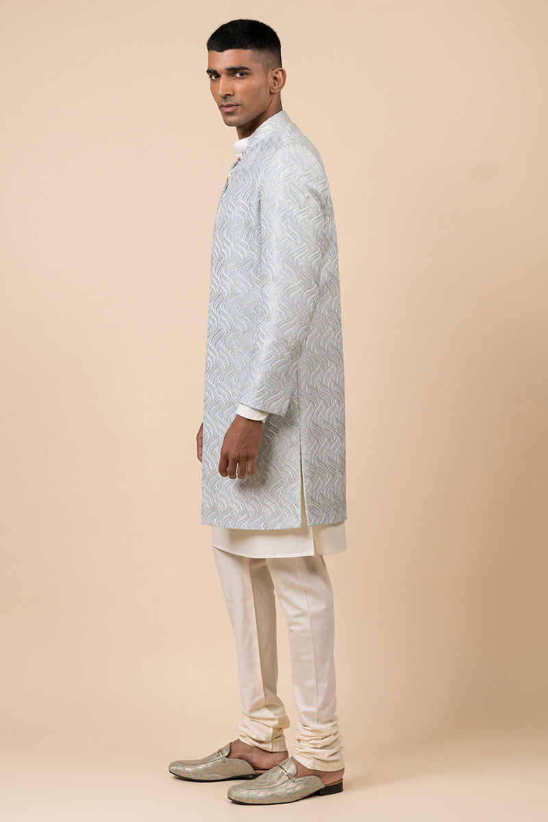 Light Blue All Over Patterned Sherwani