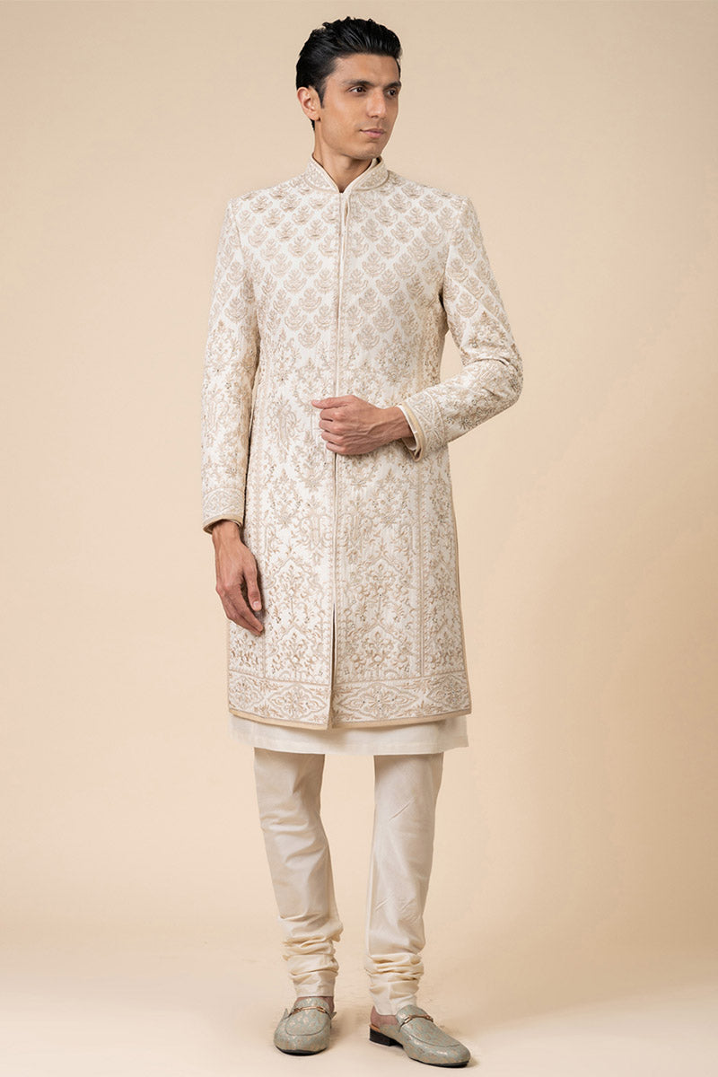 Ivory Aari And Zardozi Embroidered Sherwani