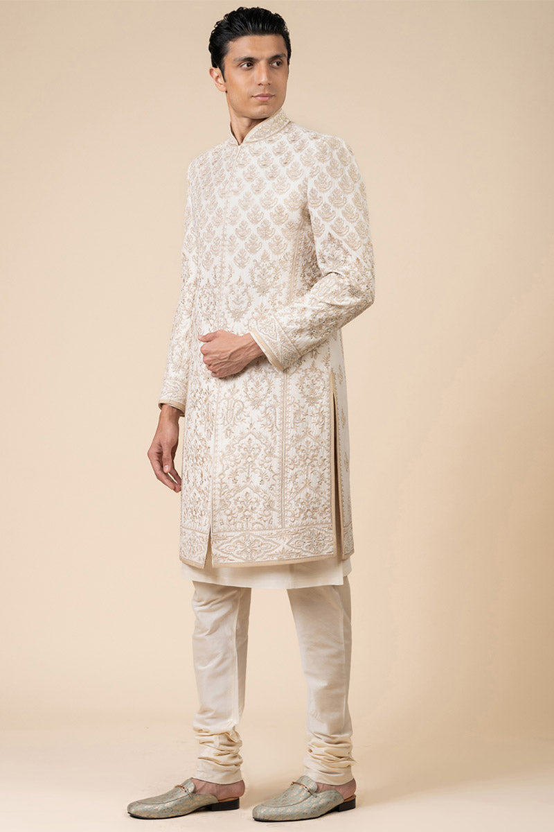 Ivory Aari And Zardozi Embroidered Sherwani