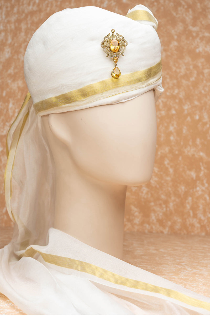 White Silk Safa With Border