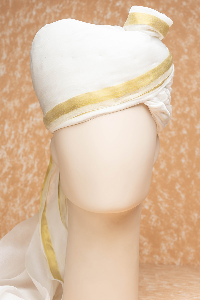 White Silk Safa With Border