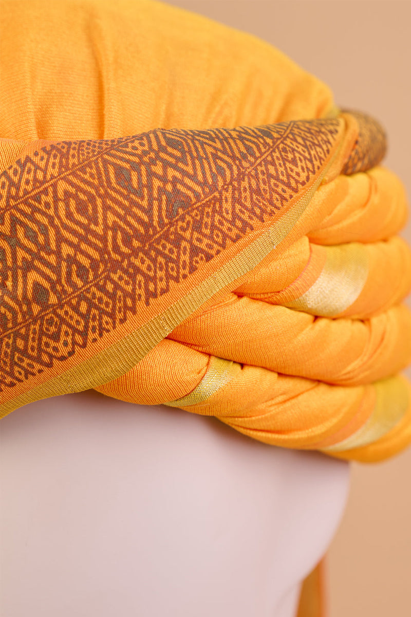 Yellow Printed Safa With Front Panel