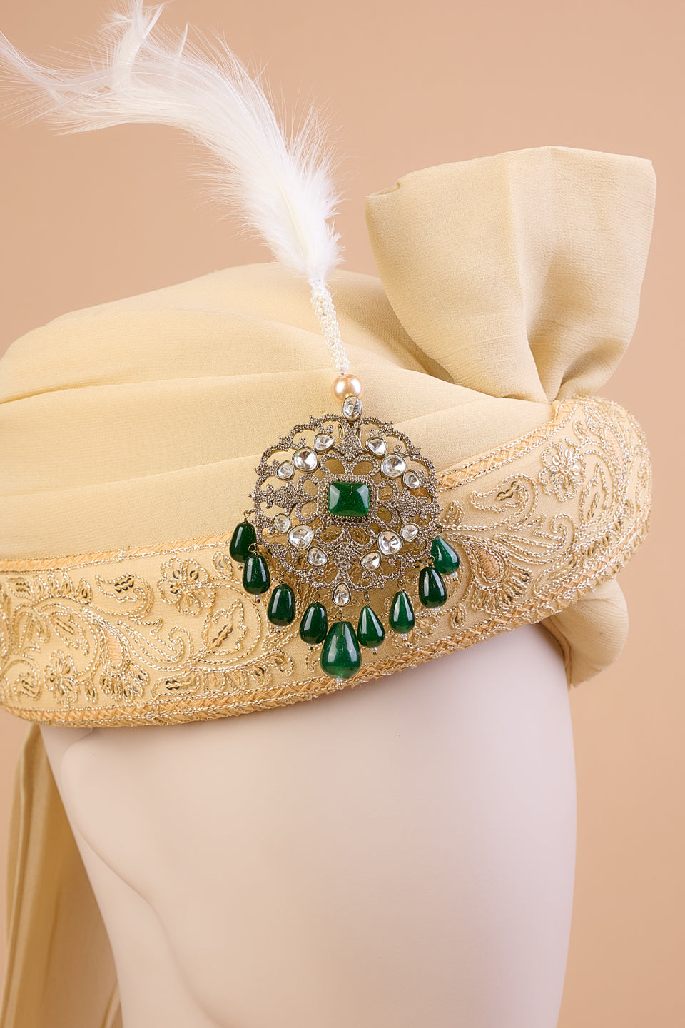 Oval Shaped Sarpech With Drop Beads