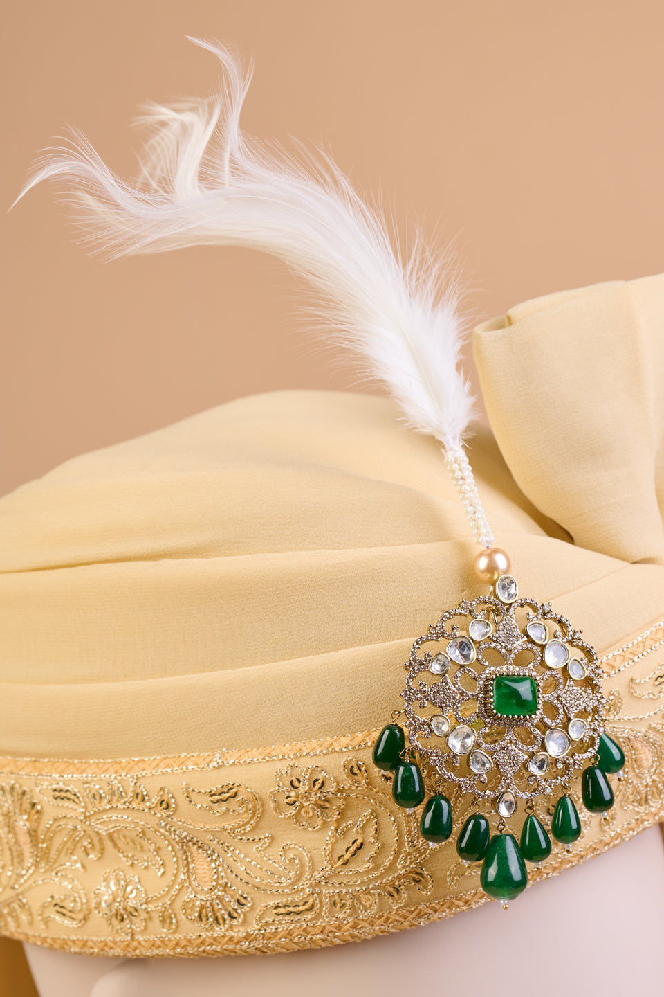 Oval Shaped Sarpech With Drop Beads