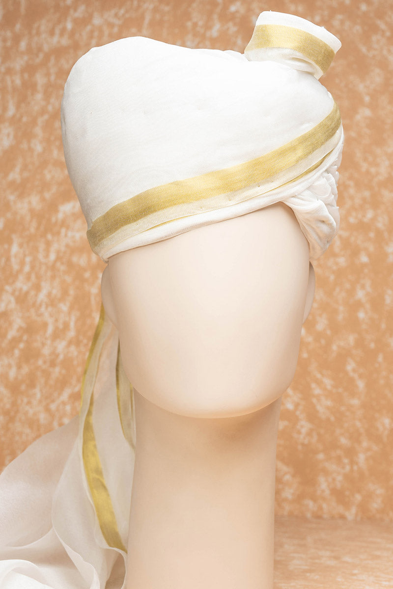 White silk safa with golden border