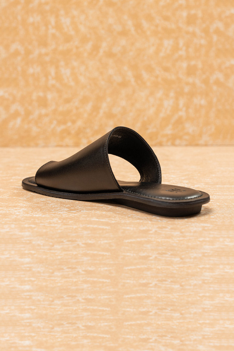 Solid black burnish leather sandal