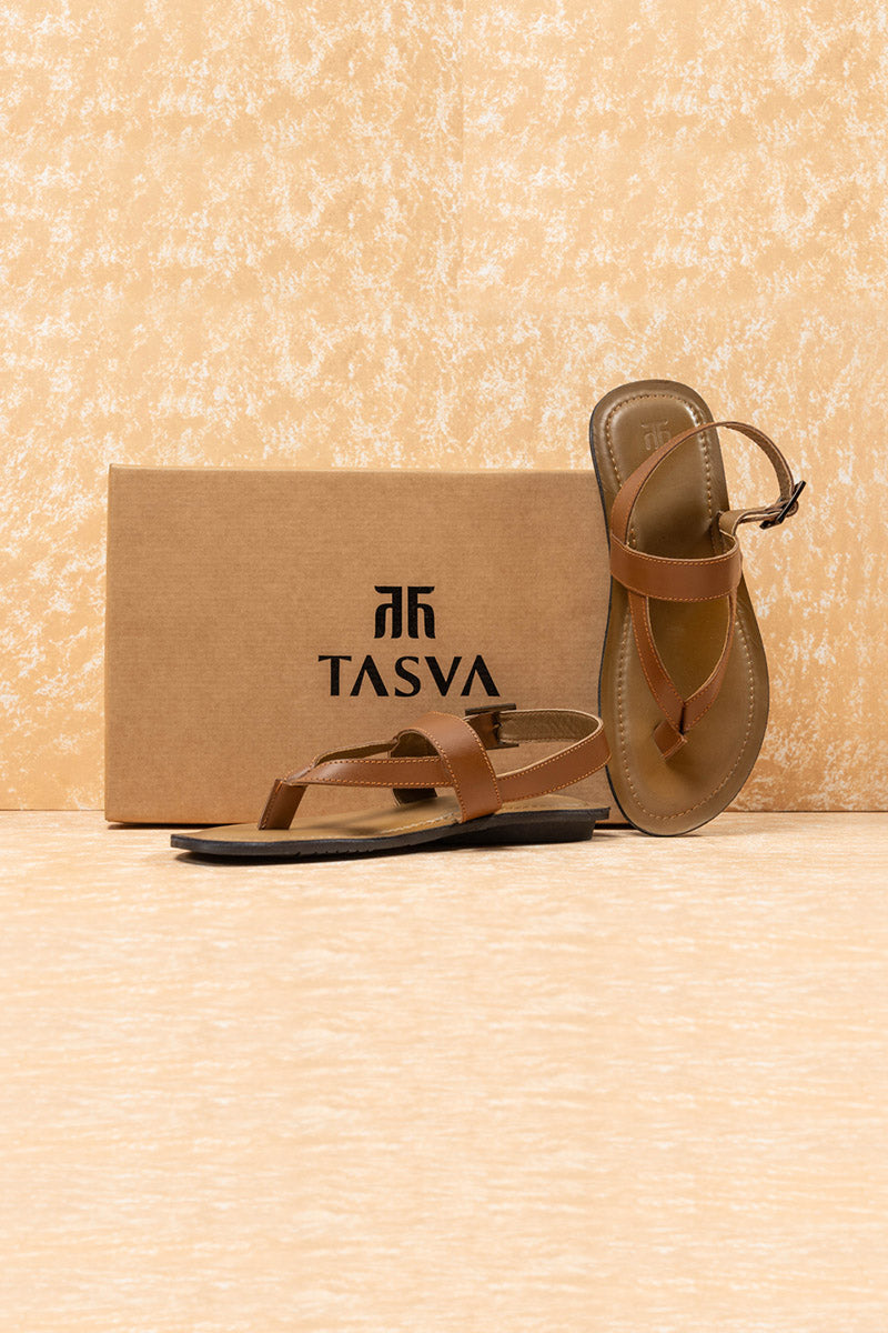 Tan burnish leather sandal with buckle