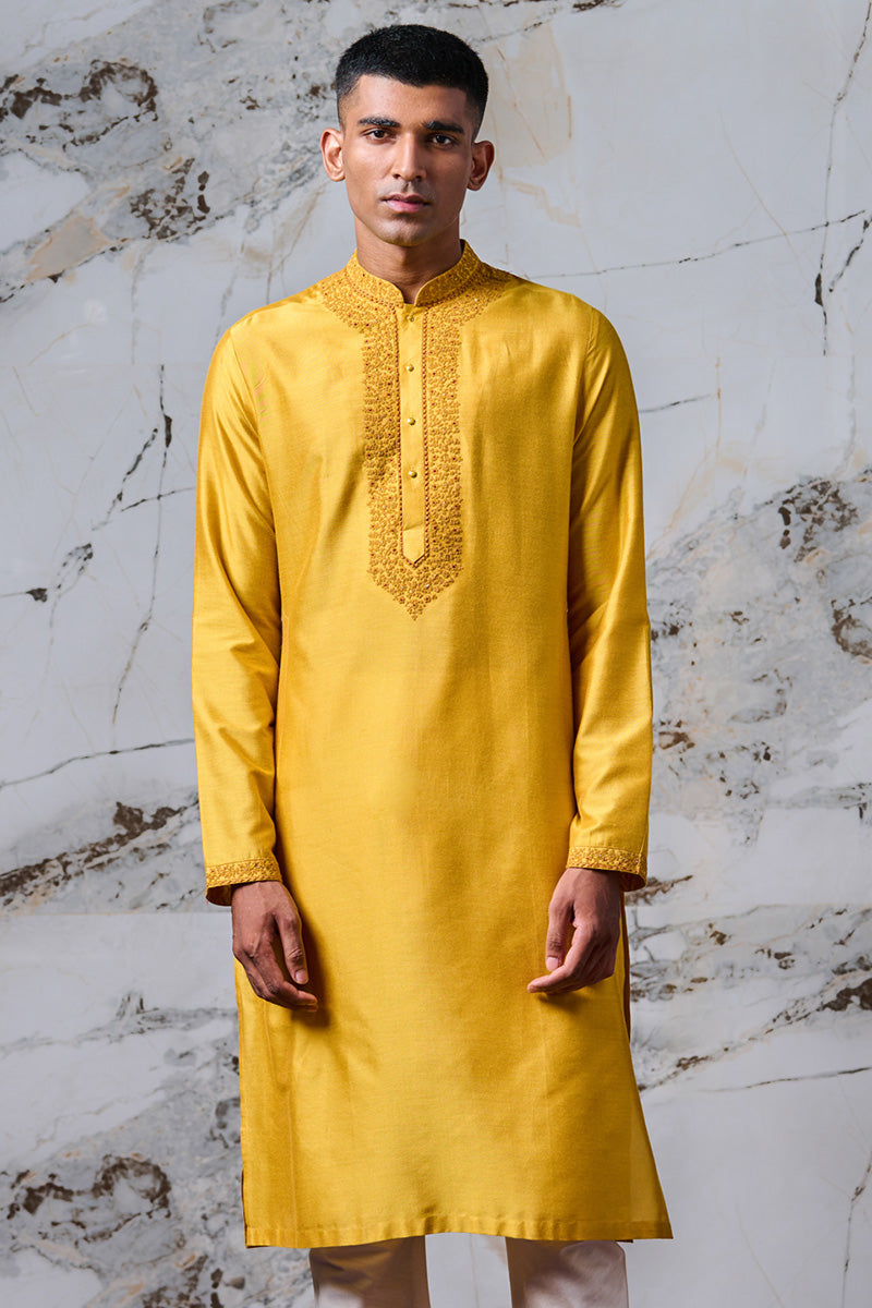 Kurta Set With Collar And Placket Embroidered Details