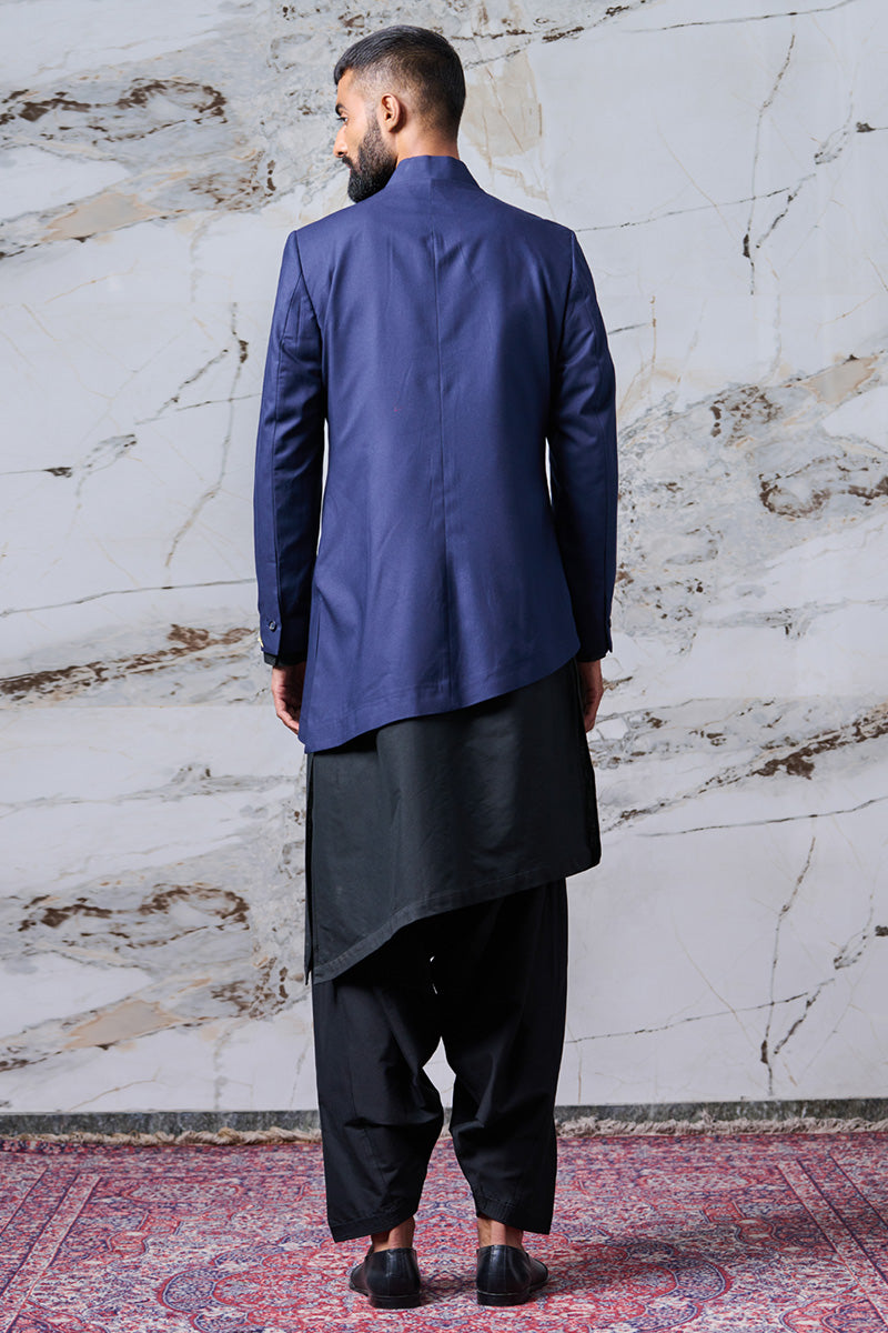 Asymmetric jacket paired with kurta and salwar