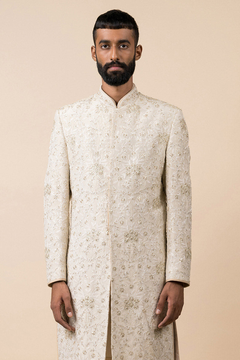 Ivory Sherwani In Floral Embroidery