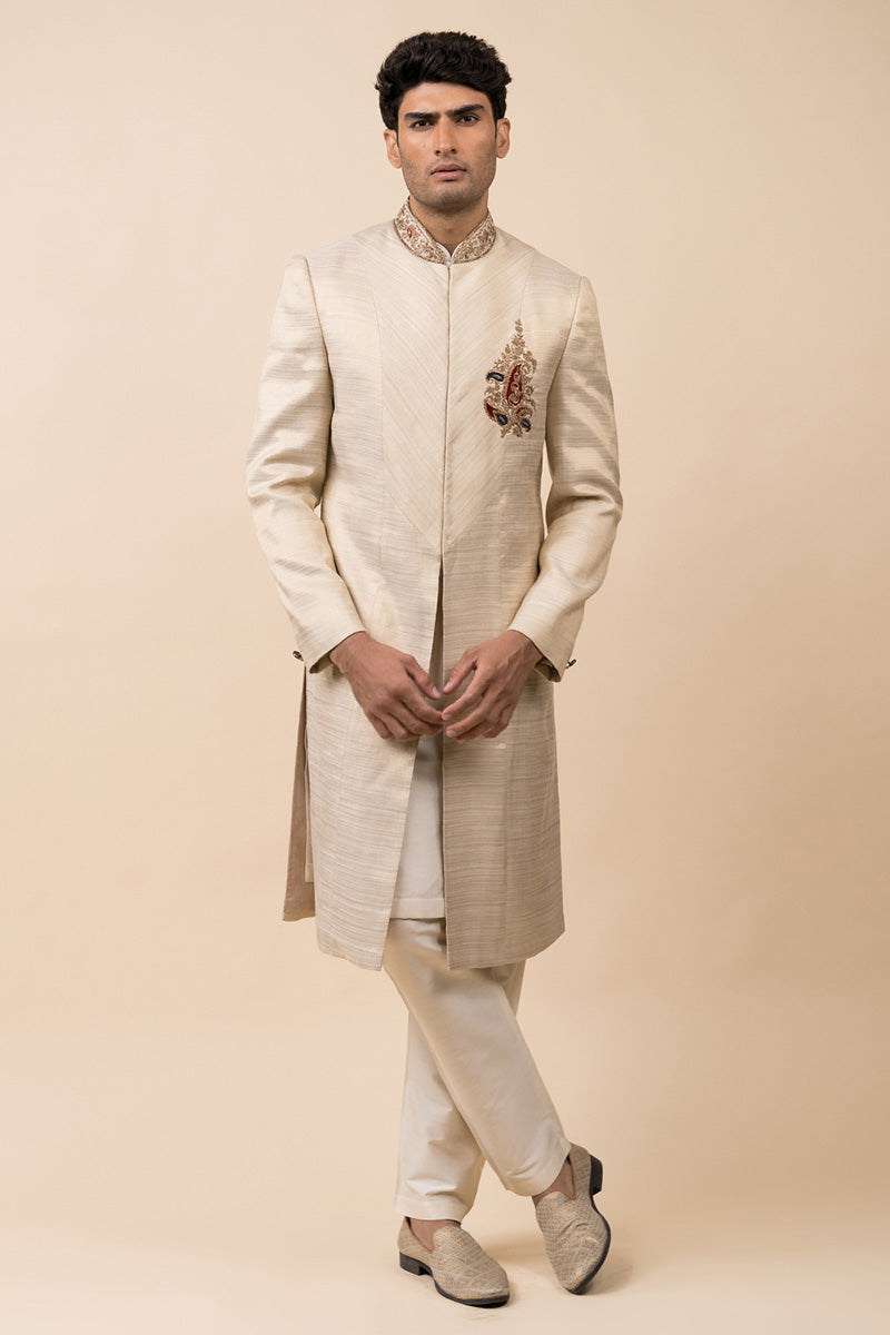 Stylised Sherwani With Embroidered Crest