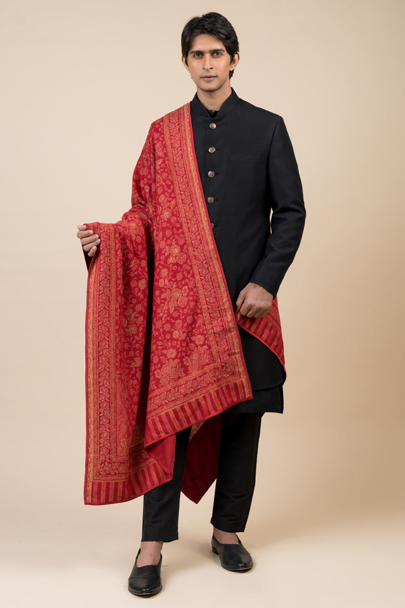 Red All Over Floral Jaal Shawl With Zari