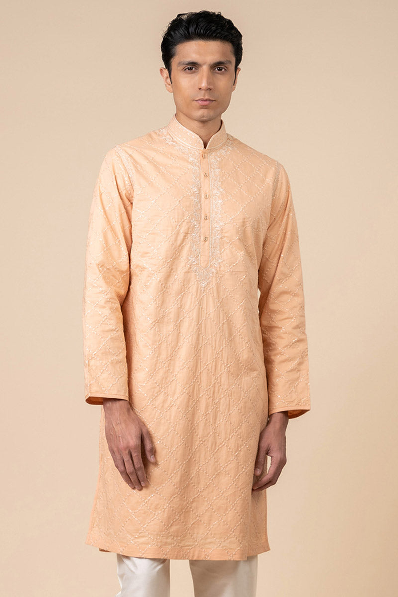 Peach All Over Sequin Embroidered Kurta Set