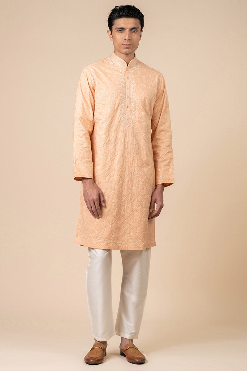 Peach All Over Sequin Embroidered Kurta Set