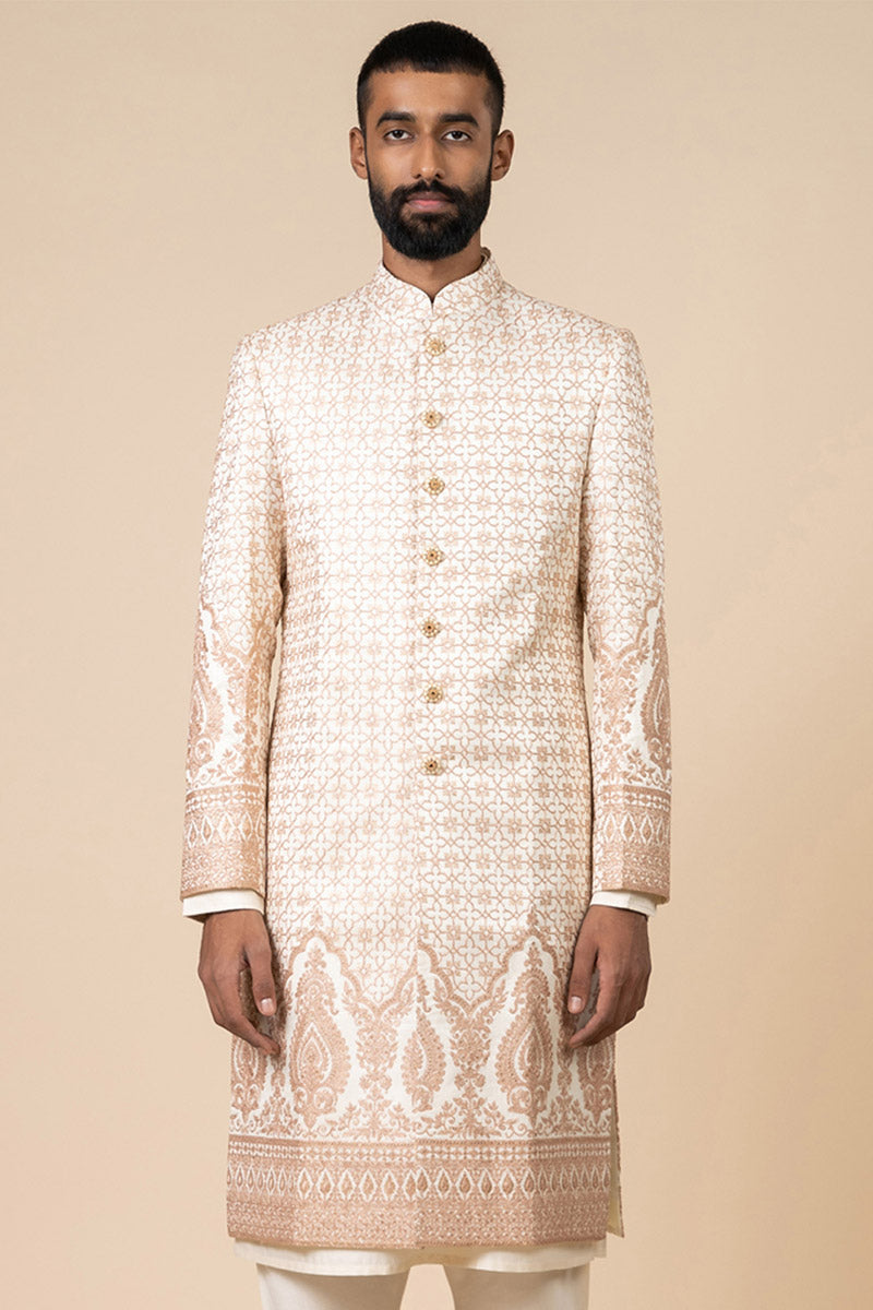 Pink Ivory Sherwani In Embroidered Repeat Motifs