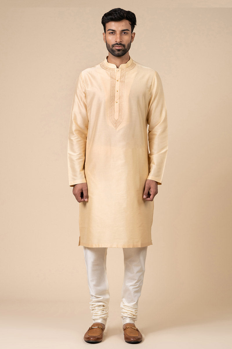 Beige Kurta Set With Embroidery Details
