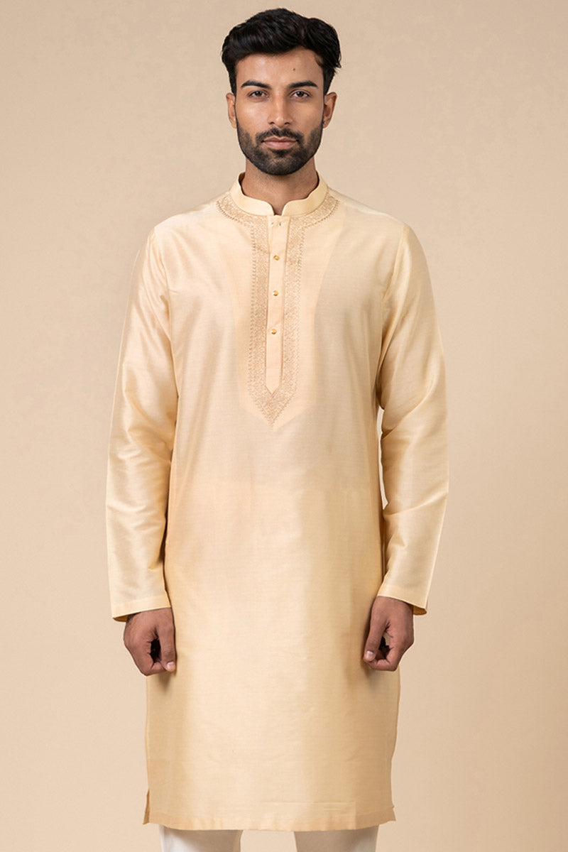 Beige Kurta Set With Embroidery Details