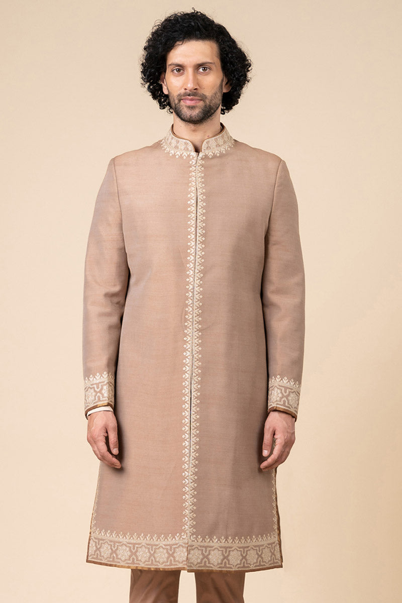 Rust Sherwani In Floral Embroidery