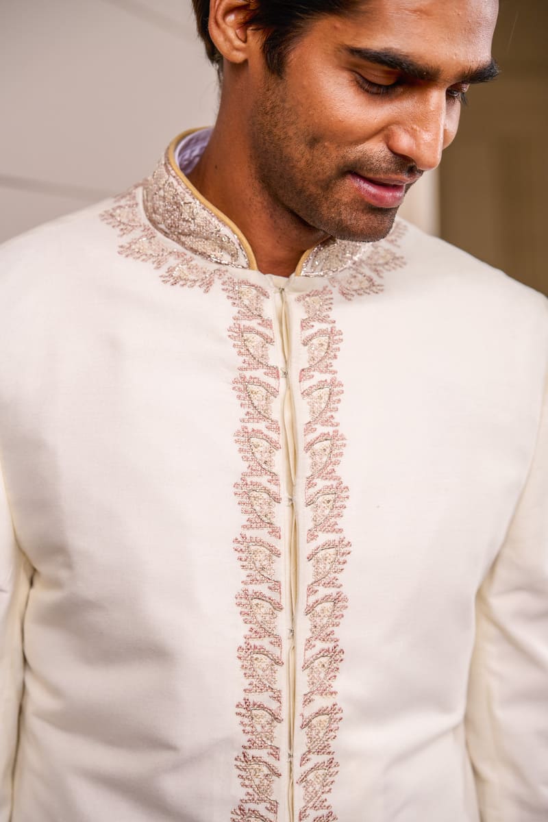 Ivory Embroidered Achkan