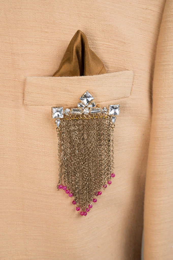 Pink Crystal Metal Chain Brooch